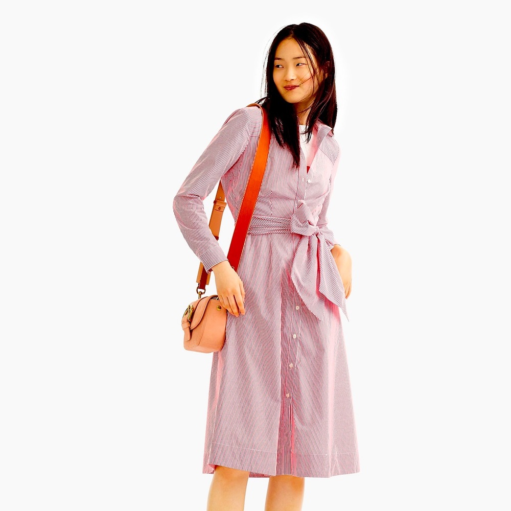 NWT$118 J CREW Tie-Waist Shirtdress in Stripe 00 (32” chest)